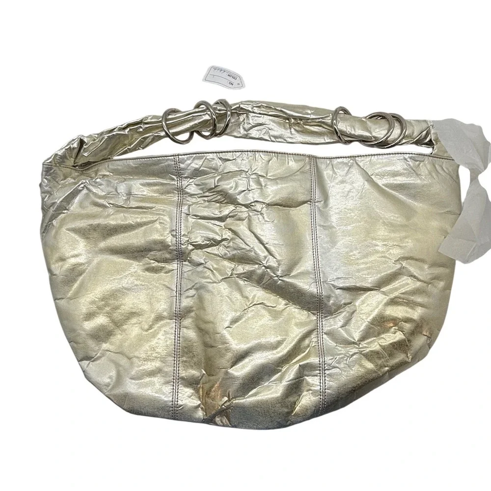 Gold‎ Metallic Hobo Bag Shoulder Bag Large Crinkle Faux Leather Silver Tones